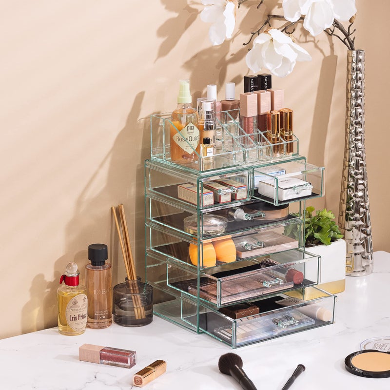 Sorbus Acrylic Makeup Organizer Set, 6-Drawer Vanity & Countertop Cosmetic Storage with Small & Wide Compartments, Teal Thrill Makeup Storage for Brushes, Jewelry â€“ Holiday Gift for Women & Teens - Image 5